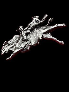 Pewter Bucking Bronco Rodeo Cowboy Bolo Slide Hat Lapel Pin